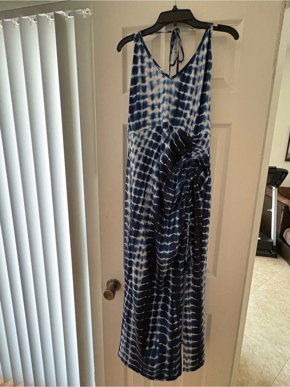 SHEIN Blue and White Tie-Dye Halter Maxi Dress
